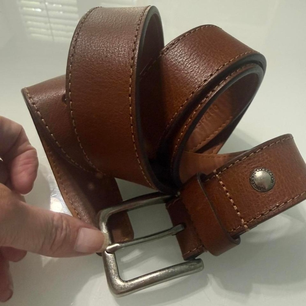Hawker Rye Brown Genuine Leather Belt Distressed Silver Buckle Size 40